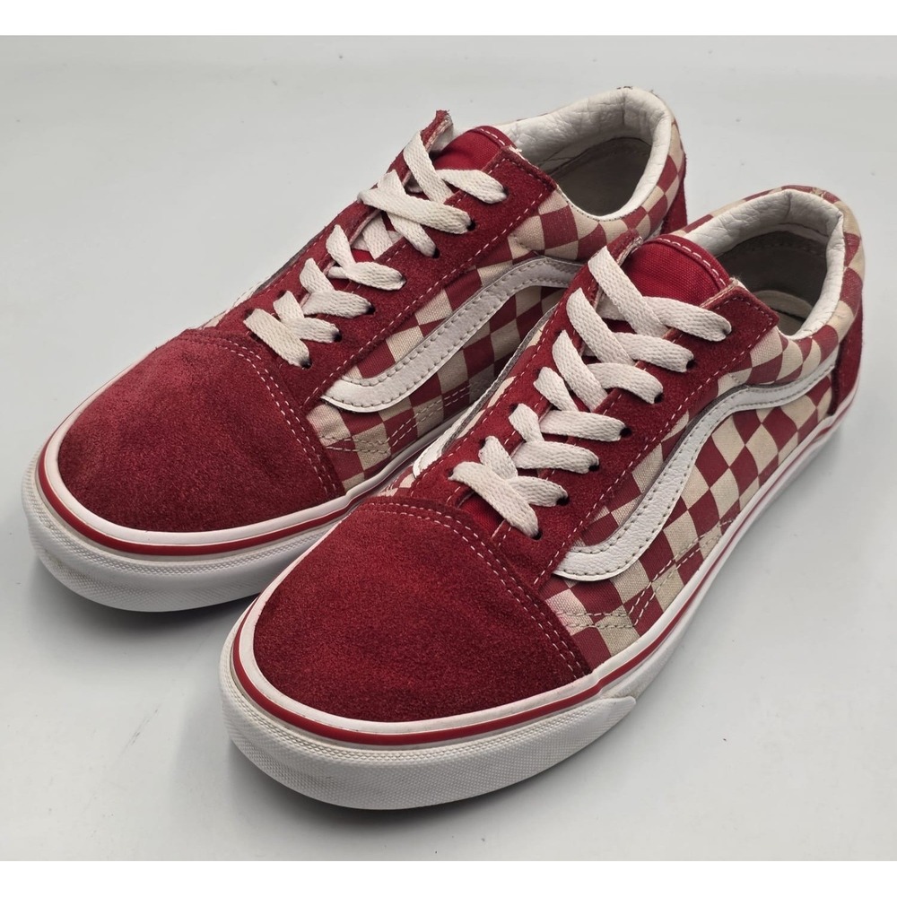 VANS Old Skool Checker Shoes Red White Skateboarding Shoes Men's 6 Women's 7.5